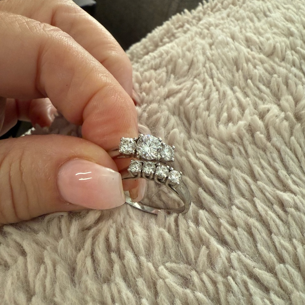 Solid White Gold Women's Certified Moissanite Ring Set (Approx. size 9.25) - Picture 2 of 7